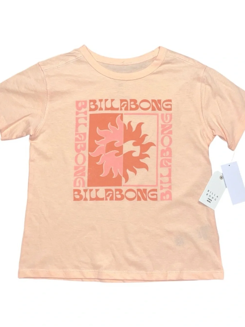 Billabong Peach orange Pink Tee Shirt Surf Wave Graphic Logo Girls Medium NWT